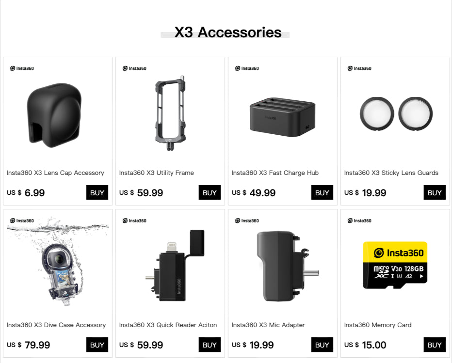 Original Insta360 X3 - Waterproof 360 Action Camera with 1/2" 48MP Sensors,5.7K 360 Active HDR Video,72MP Photo,4K Single-Lens