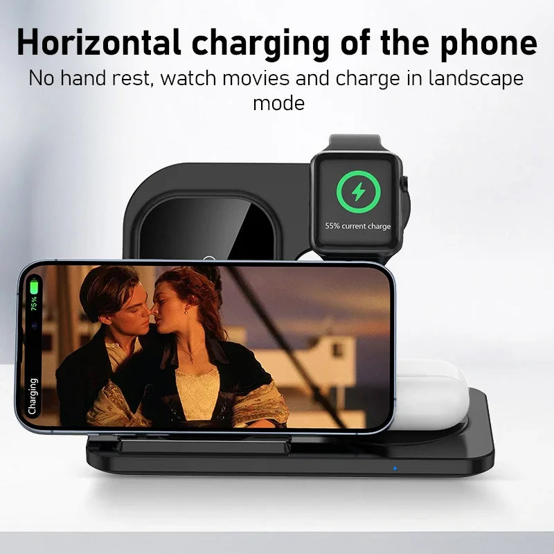 300W Fast Wireless Charger Stand Pad Foldable Fast Charging Station Dock for iPhone 16 15 14 13 12 Pro Max Apple Watch Airpods