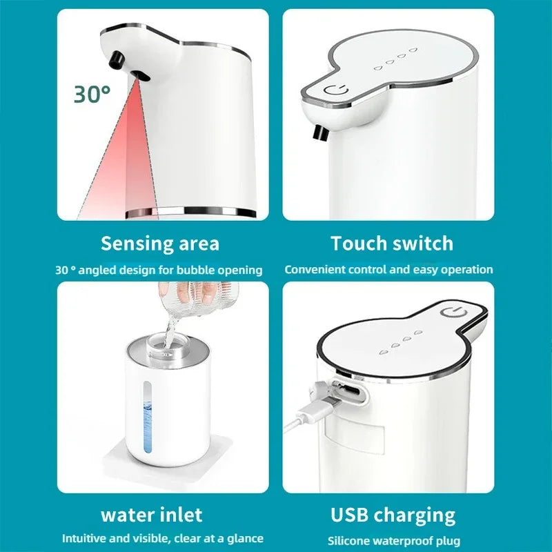 Automatic Soap Dispenser Touchless Foaming Soap Dispenser 380ml USB Rechargeable Electric 4 Level Adjustable Foam Soap Dispenser
