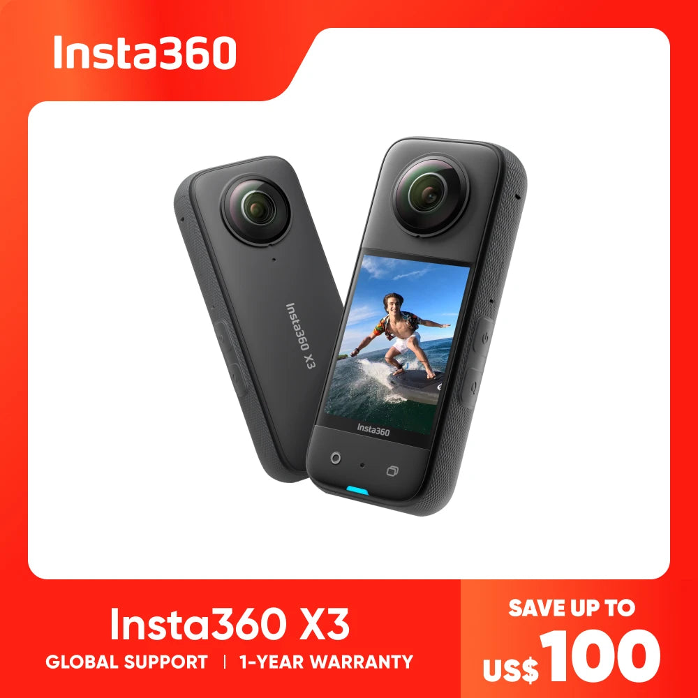 Original Insta360 X3 - Waterproof 360 Action Camera with 1/2" 48MP Sensors,5.7K 360 Active HDR Video,72MP Photo,4K Single-Lens