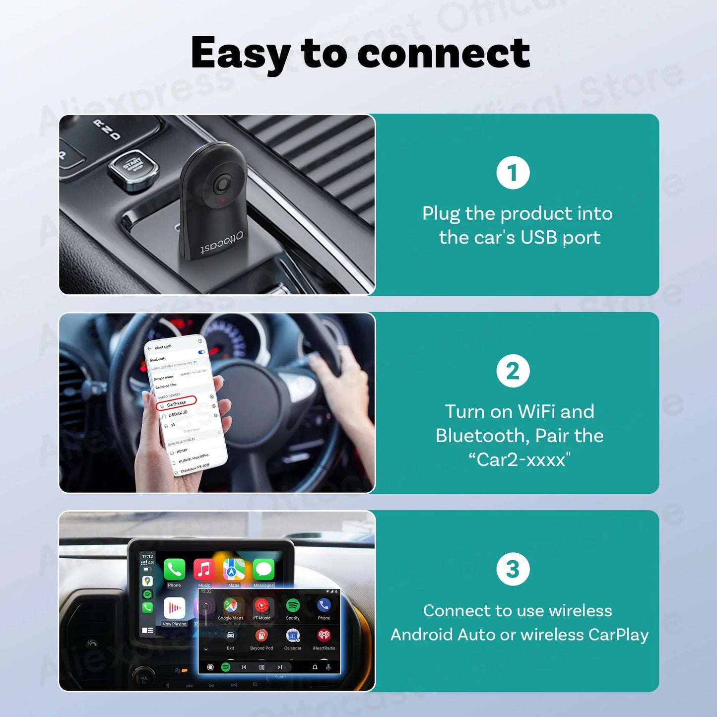 2025 New OTTOCAST MINI Wireless Android Auto CarPlay Adapter Box Bluetooth Car Accessories for iPhone for Samsung Google Phone