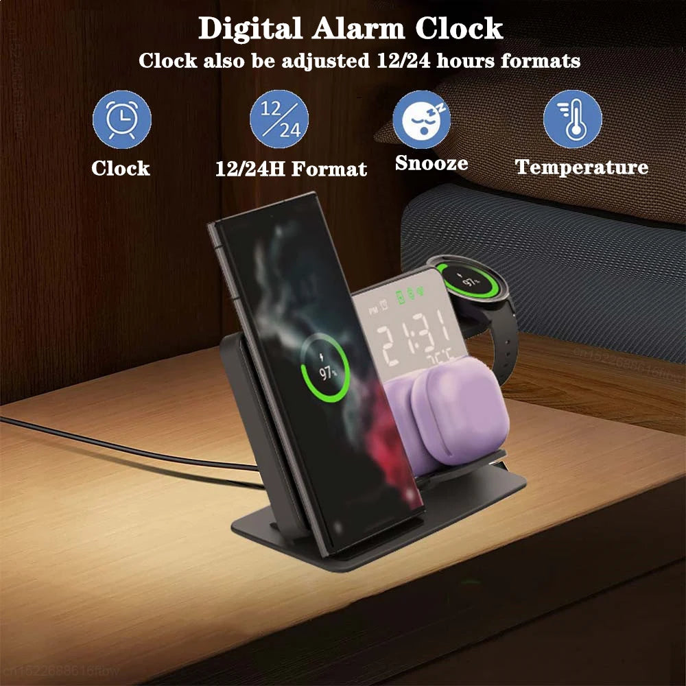 3 In 1 Wireless Charger - Fast Charging Station With Alarm