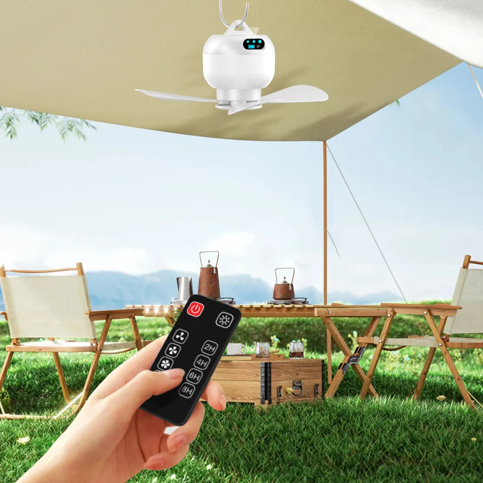 2025 New Remote Control Timer Portable Outdoor Ceiling Camping Fan Tent Air Circulator Cooler LED Lantern Camping Fan LED Light