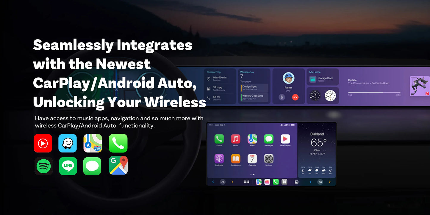 OTTOCAST 2-In-1 Mini Wireless Carplay Android Auto Adapter One-Click Disconnect Dongle for Toyota Audi Mercedes-Benz Volkswagen