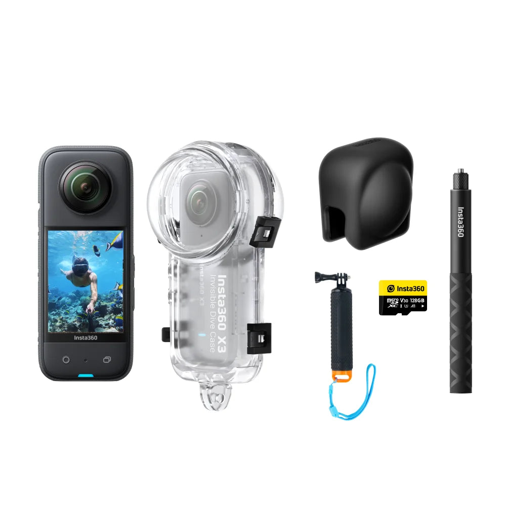 Original Insta360 X3 - Waterproof 360 Action Camera with 1/2" 48MP Sensors,5.7K 360 Active HDR Video,72MP Photo,4K Single-Lens