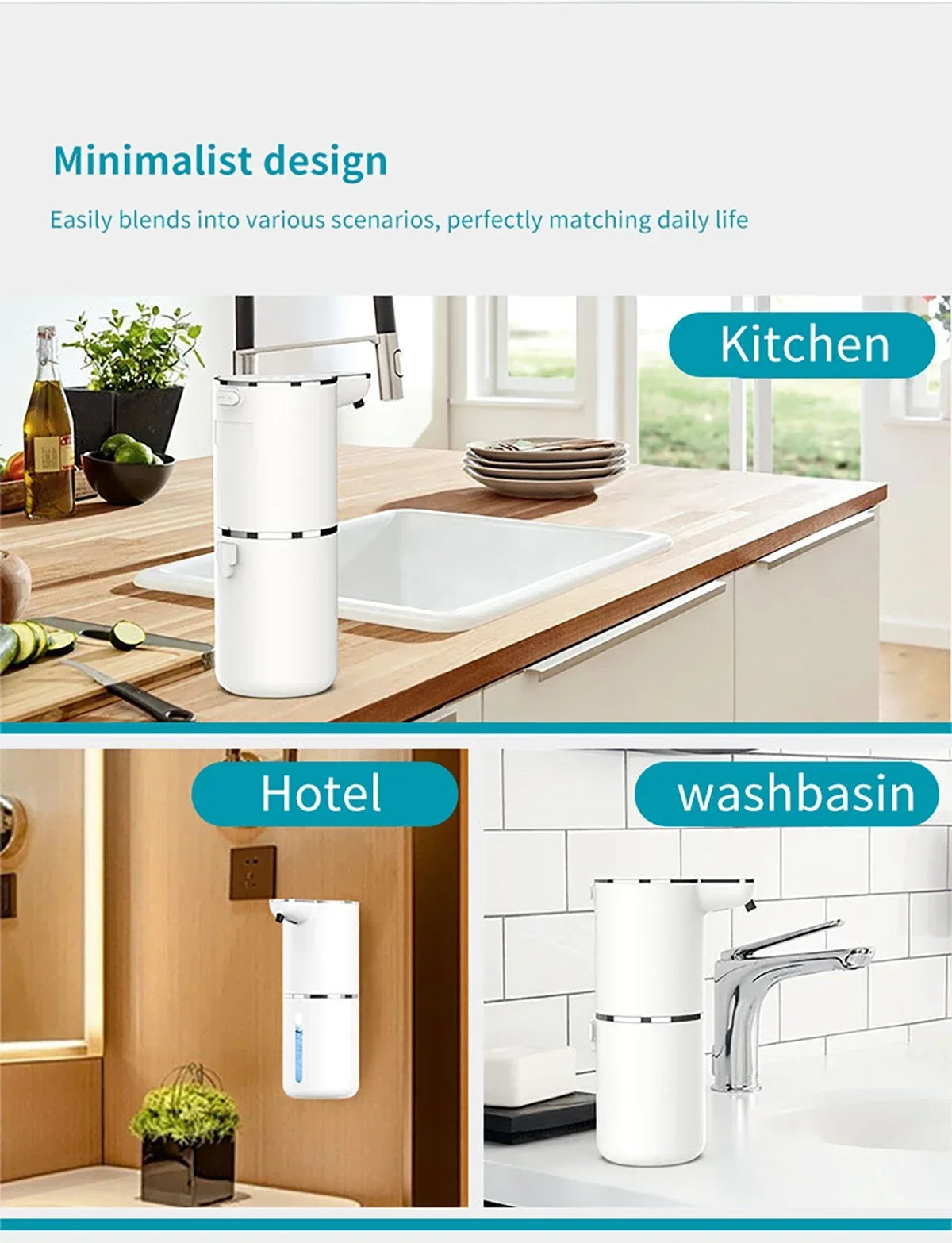 Automatic Soap Dispenser Touchless Foaming Soap Dispenser 380ml USB Rechargeable Electric 4 Level Adjustable Foam Soap Dispenser