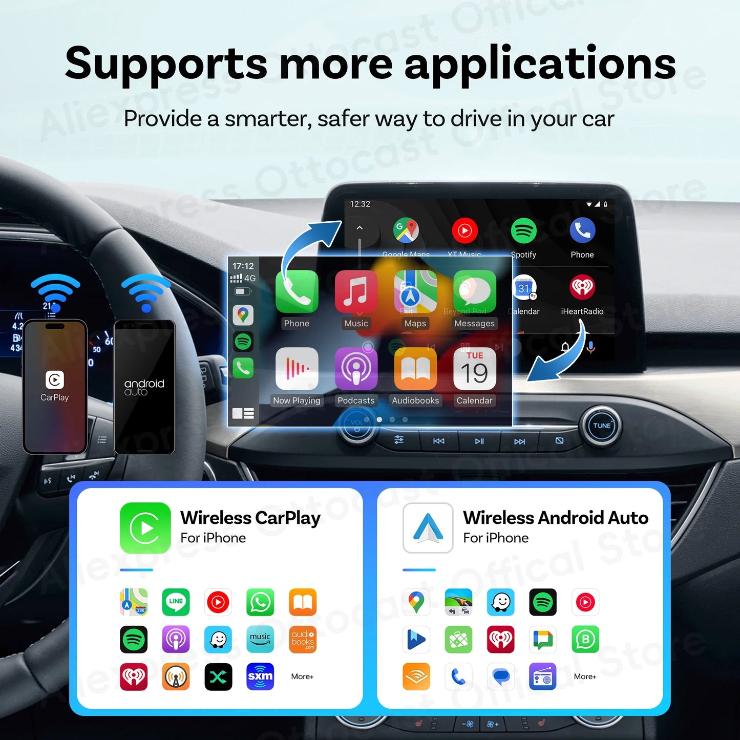 2025 New OTTOCAST MINI Wireless Android Auto CarPlay Adapter Box Bluetooth Car Accessories for iPhone for Samsung Google Phone