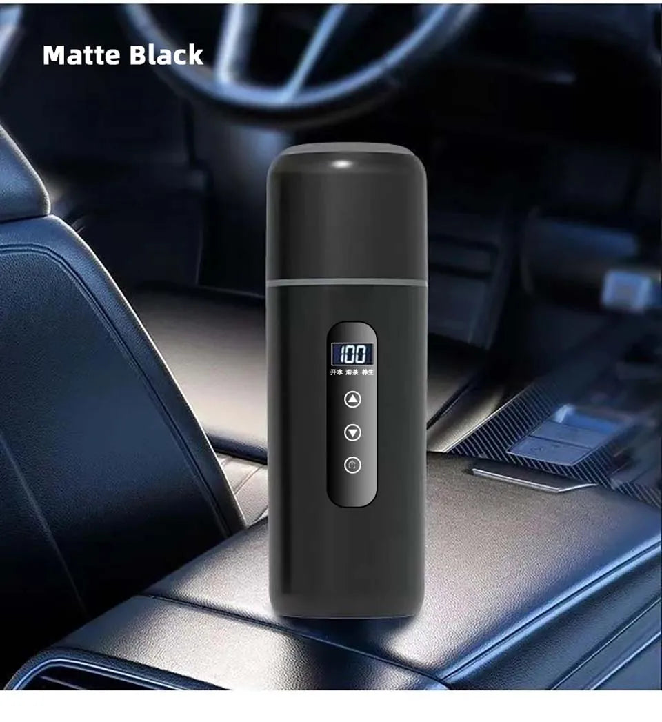 Electric kettle 12V 24V portable car heating cup 500 ml travel heating smart stainless steel insulation artifact OLED display