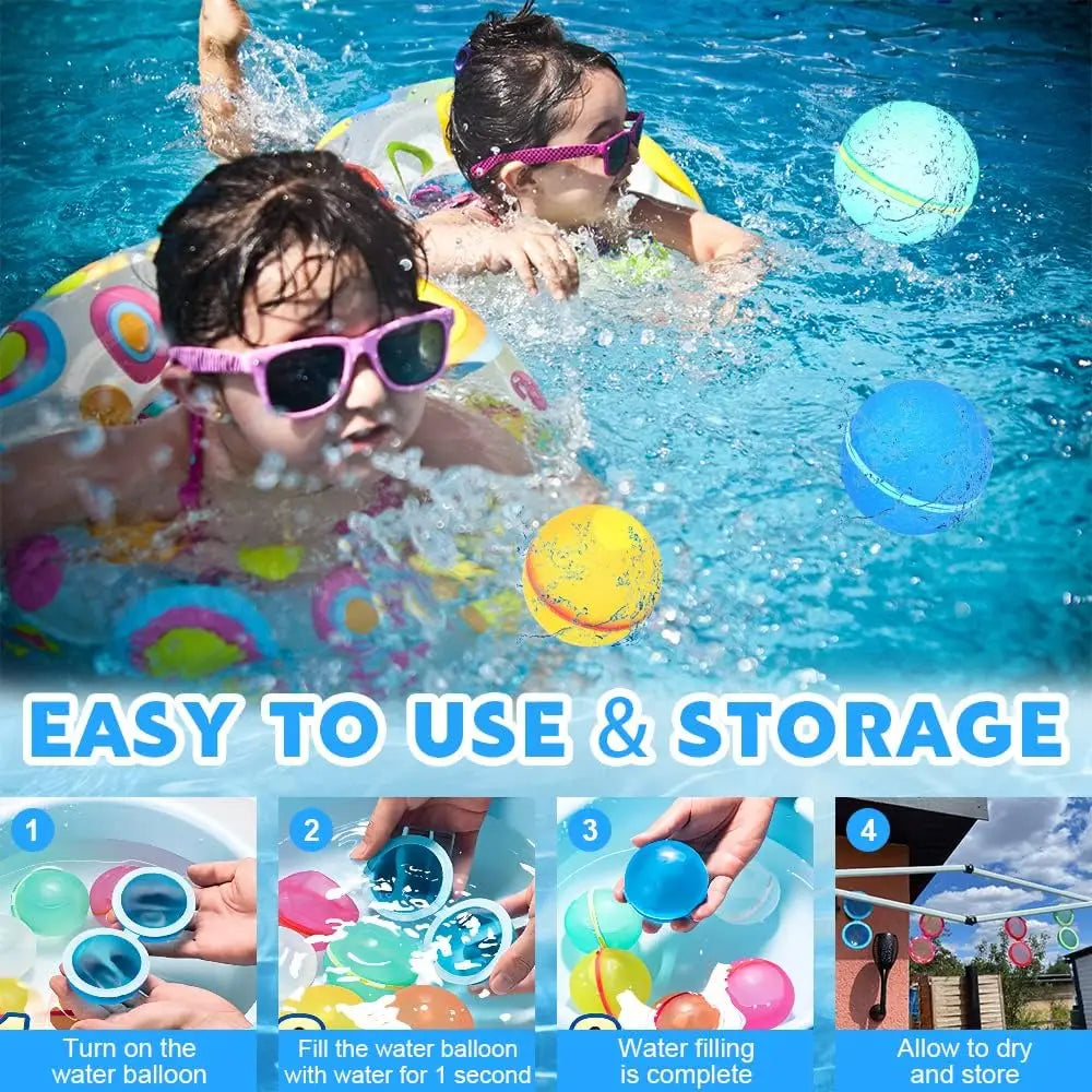 1-12 Pack Reusable Water Balls, Self-Seal Fast Inflating Silicone Water Balls, Summer Pool Beach Outdoor Activity Water Toys