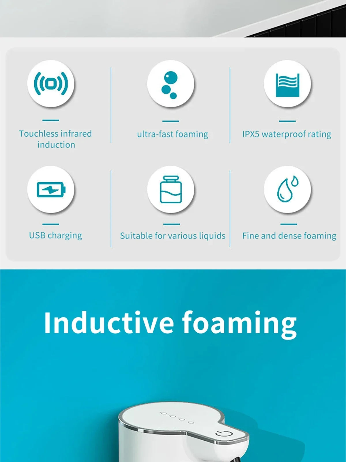 Automatic Soap Dispenser Touchless Foaming Soap Dispenser 380ml USB Rechargeable Electric 4 Level Adjustable Foam Soap Dispenser