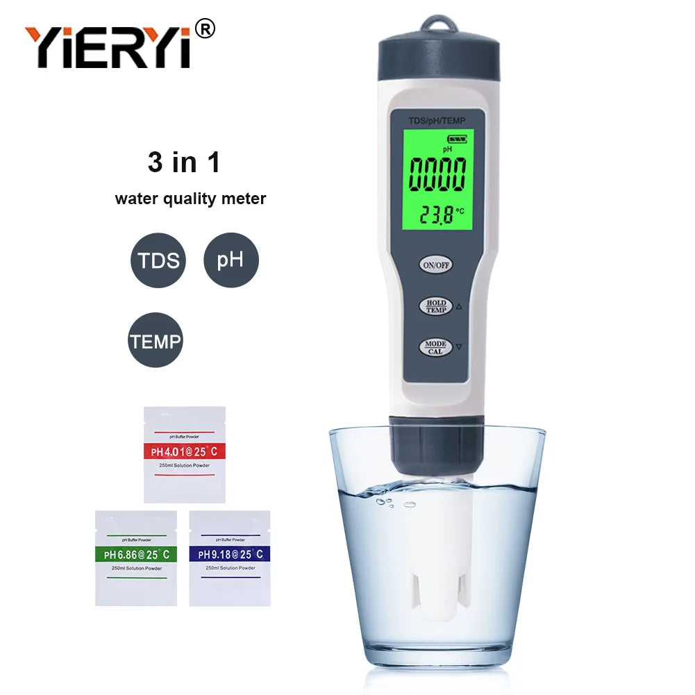 yieryi New TDS PH Meter PH/TDS/EC/Temperature Meter Digital Water Quality Monitor Tester for Pools, Drinking Water, Aquariums