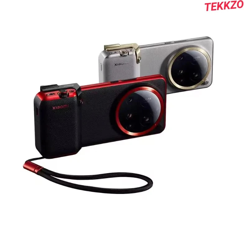 Two Xiaomi digital cameras with Leica lenses, one black with red accents and one silver with gold accents