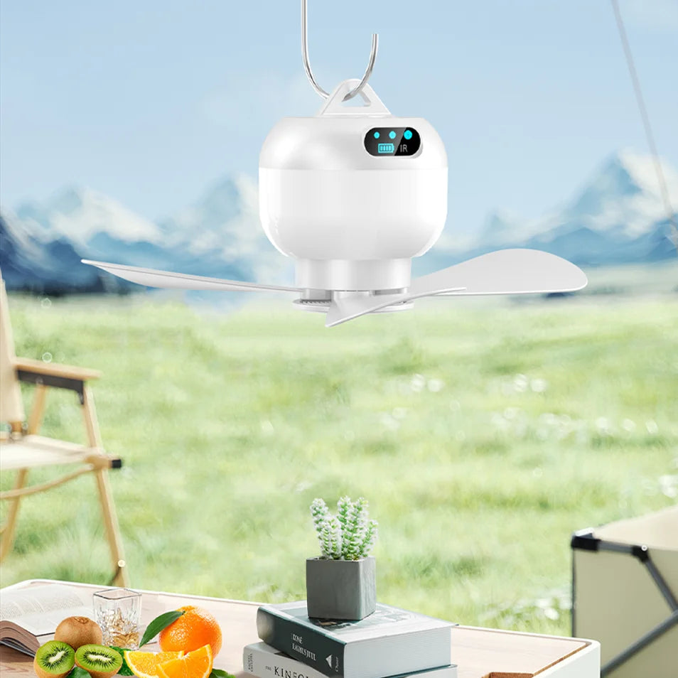 2025 New Remote Control Timer Portable Outdoor Ceiling Camping Fan Tent Air Circulator Cooler LED Lantern Camping Fan LED Light