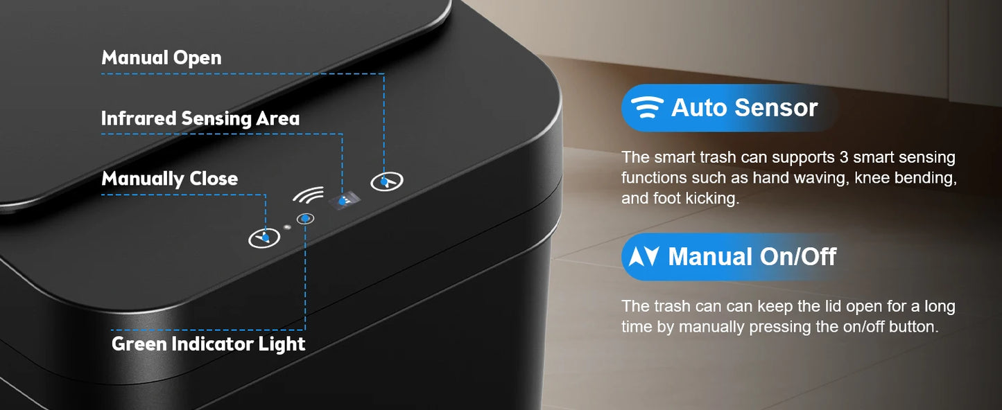 Bathroom Trash Can, 12L Automatic Motion Sensor Touchless Waterproof Trash Bin with Lid, Smart Electric Trash Can for Kitchen
