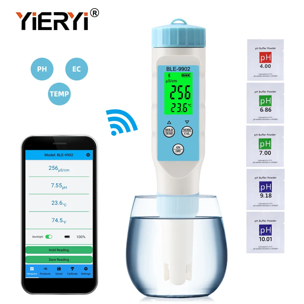 yieryi New TDS PH Meter PH/TDS/EC/Temperature Meter Digital Water Quality Monitor Tester for Pools, Drinking Water, Aquariums