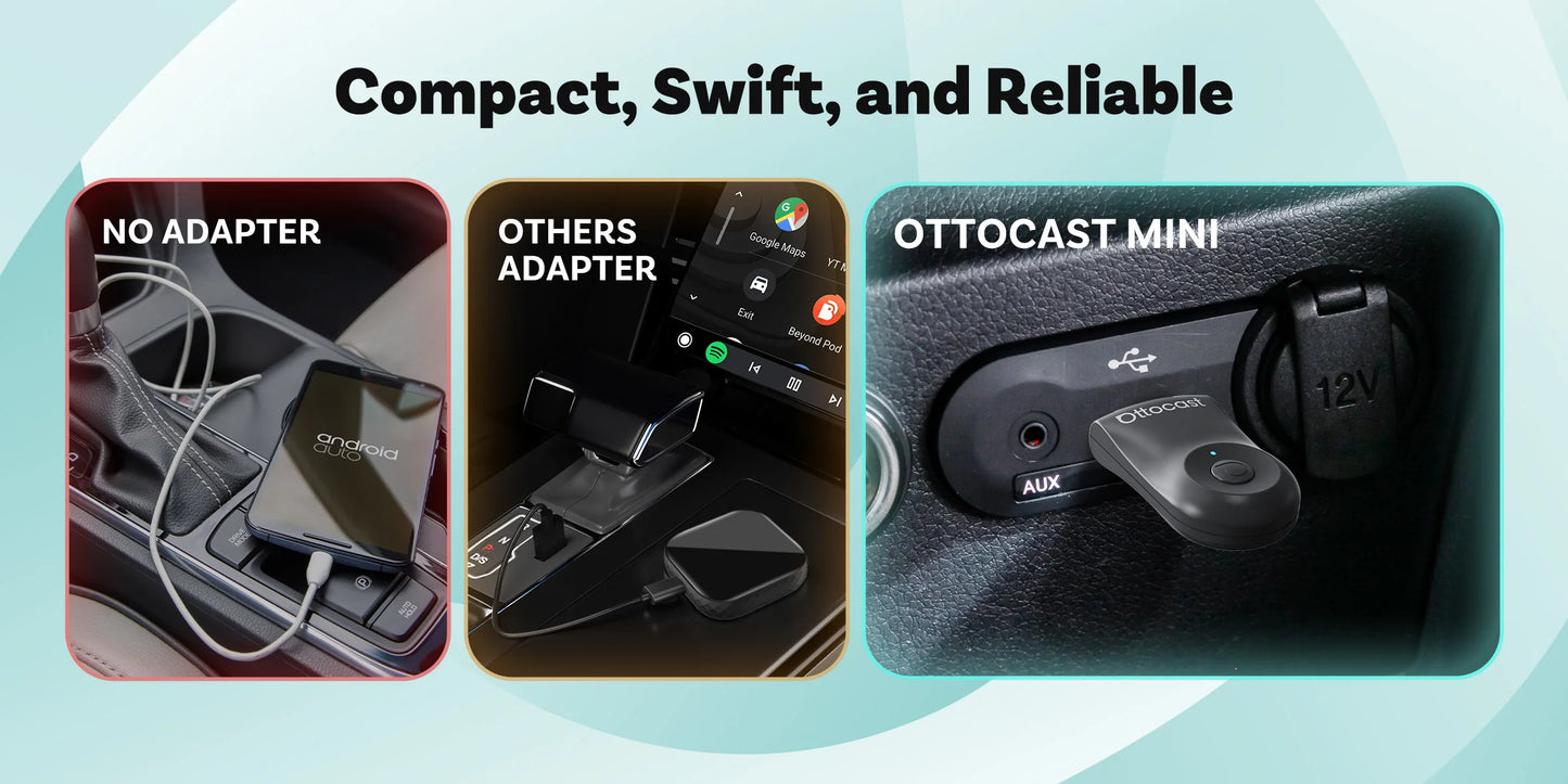 OTTOCAST 2-In-1 Mini Wireless Carplay Android Auto Adapter One-Click Disconnect Dongle for Toyota Audi Mercedes-Benz Volkswagen