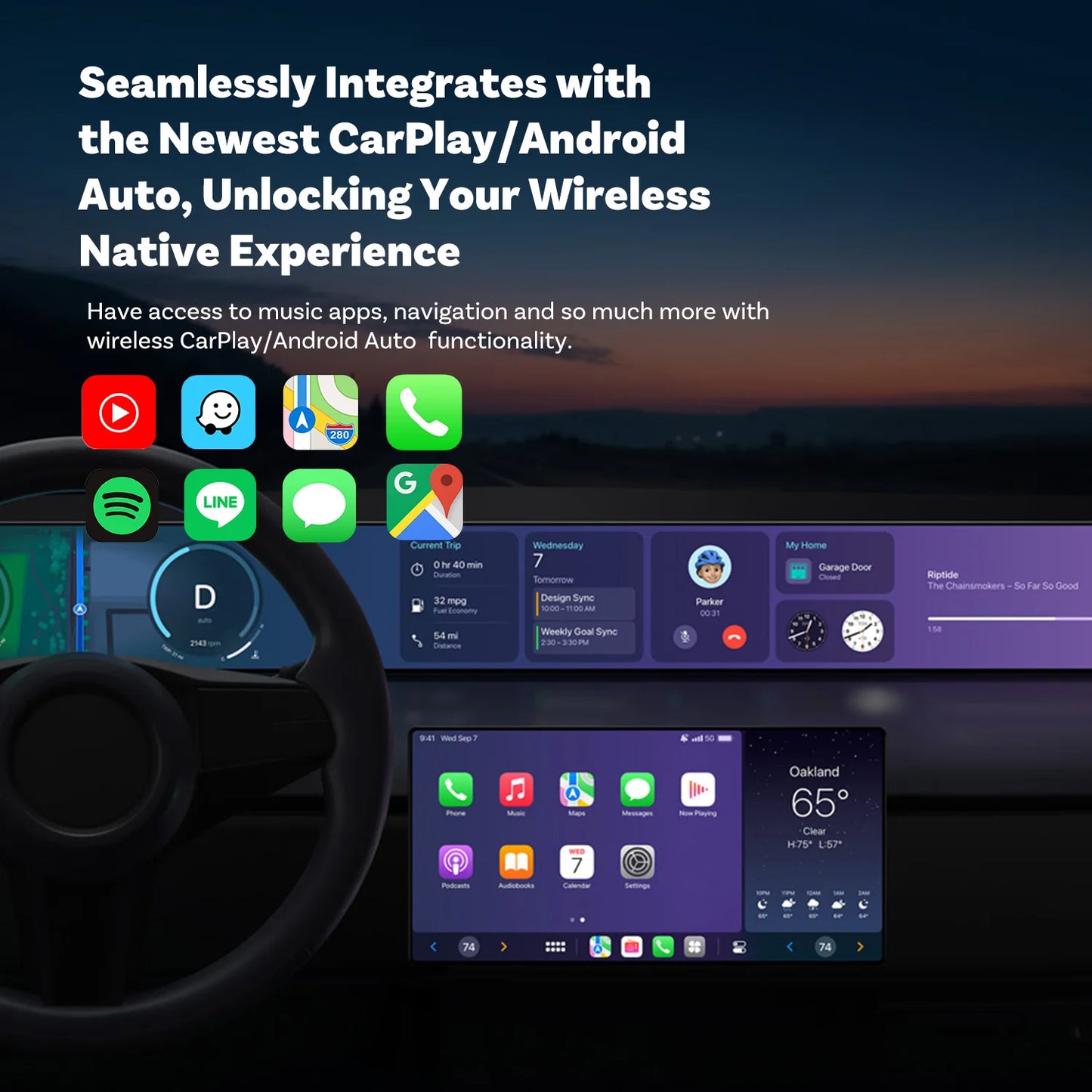 OTTOCAST 2-In-1 Mini Wireless Carplay Android Auto Adapter One-Click Disconnect Dongle for Toyota Audi Mercedes-Benz Volkswagen