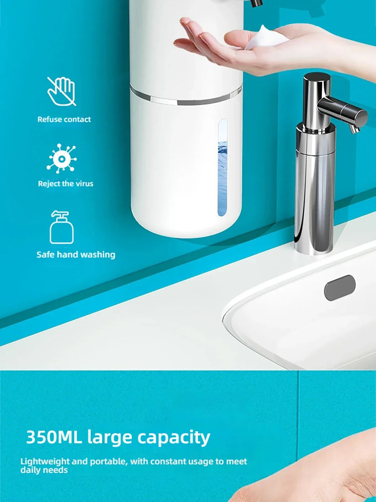 Automatic Soap Dispenser Touchless Foaming Soap Dispenser 380ml USB Rechargeable Electric 4 Level Adjustable Foam Soap Dispenser