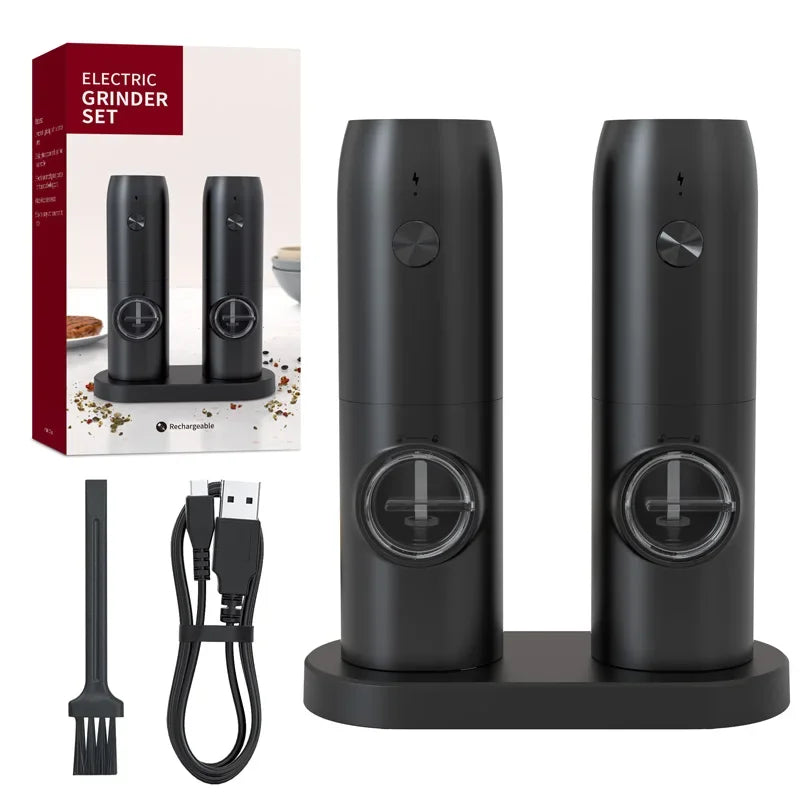Electric Automatic Salt And Pepper Grinder Set Rechargeable With USB Gravity Spice Mill Adjustable Spices Grinder With LED Light