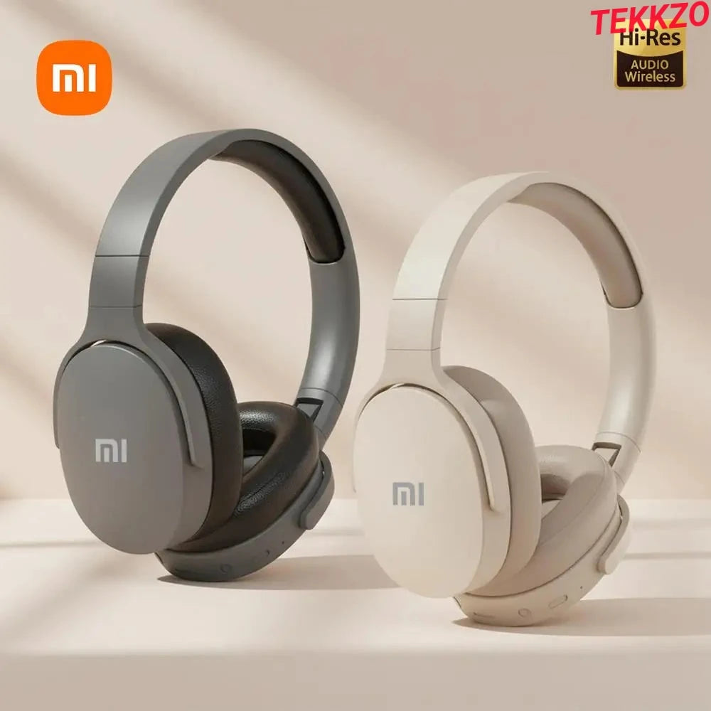 Mi wireless Hi-Res audio over-ear headphones in gray and beige with cushioned earcups
