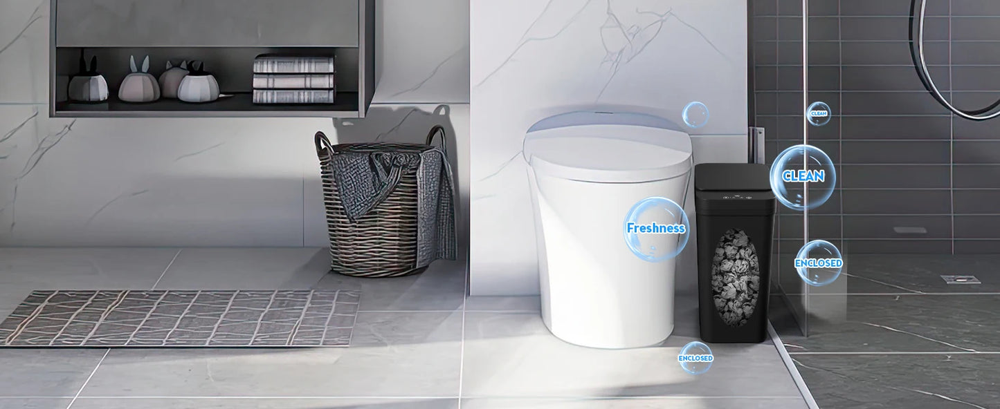 Bathroom Trash Can, 12L Automatic Motion Sensor Touchless Waterproof Trash Bin with Lid, Smart Electric Trash Can for Kitchen