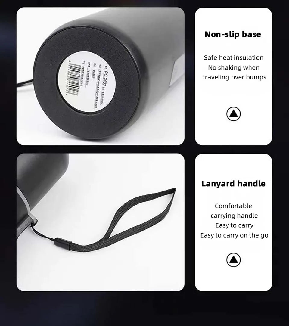 Electric kettle 12V 24V portable car heating cup 500 ml travel heating smart stainless steel insulation artifact OLED display