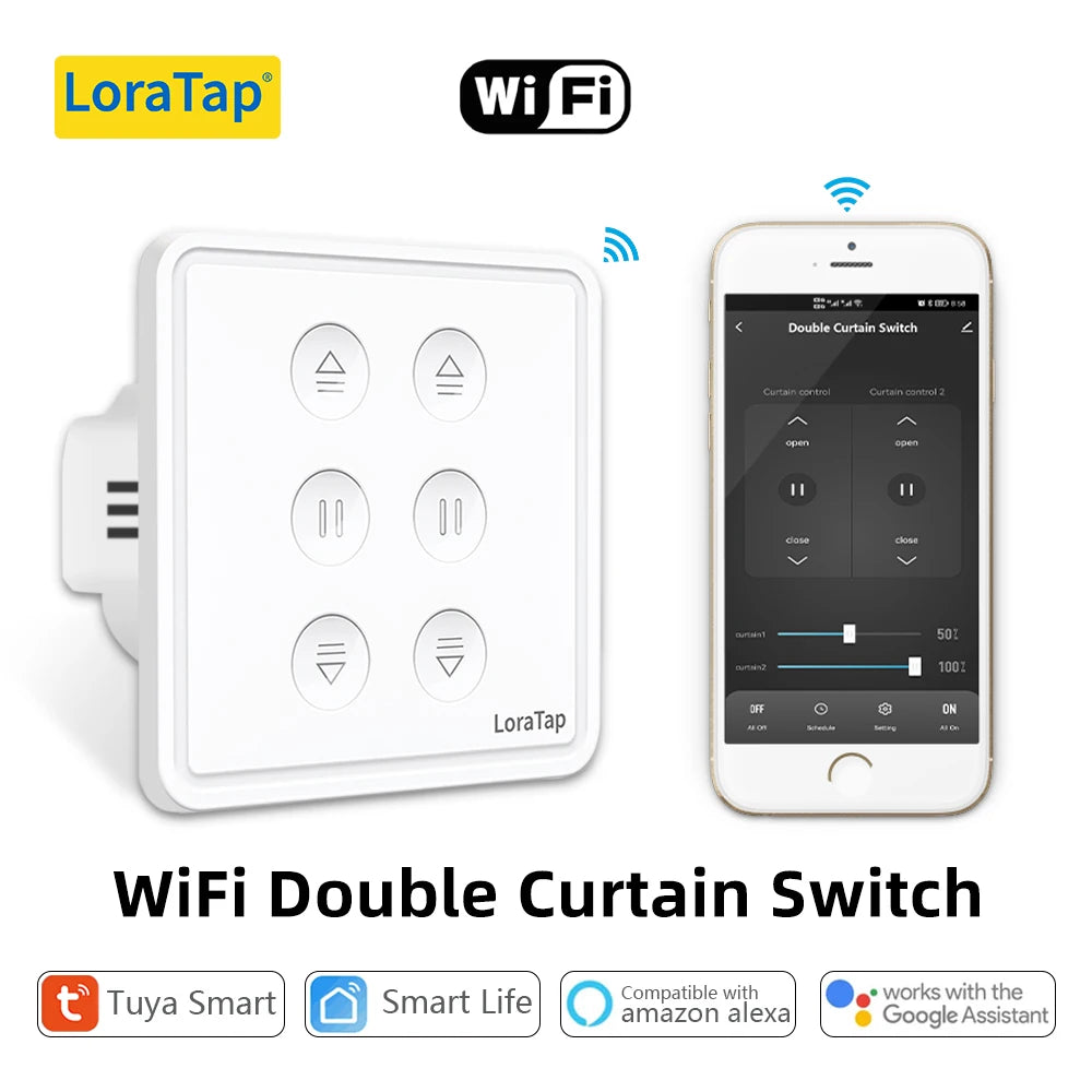 Smart WiFi Double Curtain Blind Switch - Voice Control