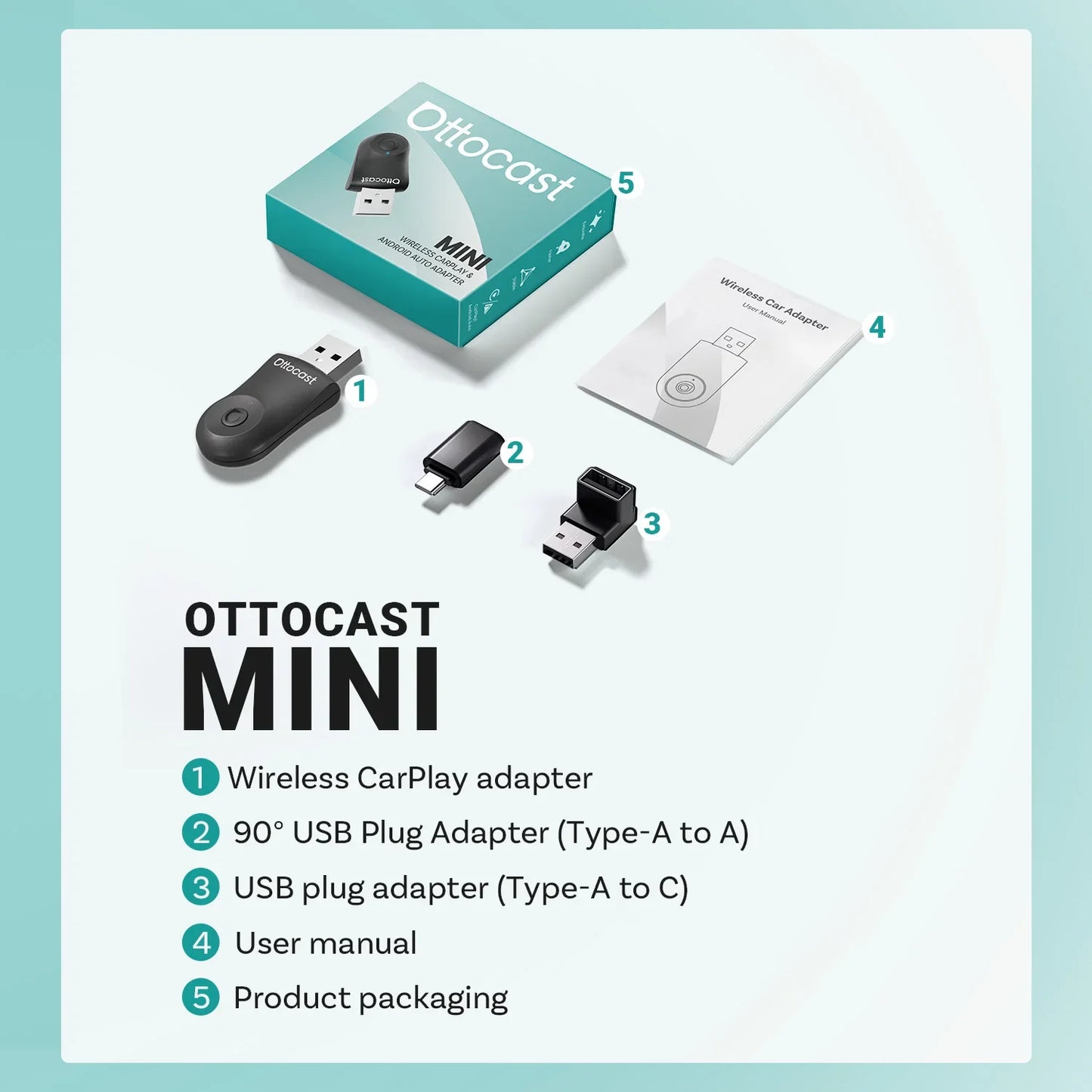 2025 New OTTOCAST MINI Wireless Android Auto CarPlay Adapter Box Bluetooth Car Accessories for iPhone for Samsung Google Phone