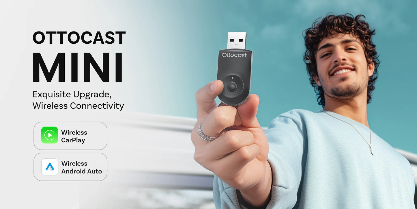 OTTOCAST 2-In-1 Mini Wireless Carplay Android Auto Adapter One-Click Disconnect Dongle for Toyota Audi Mercedes-Benz Volkswagen