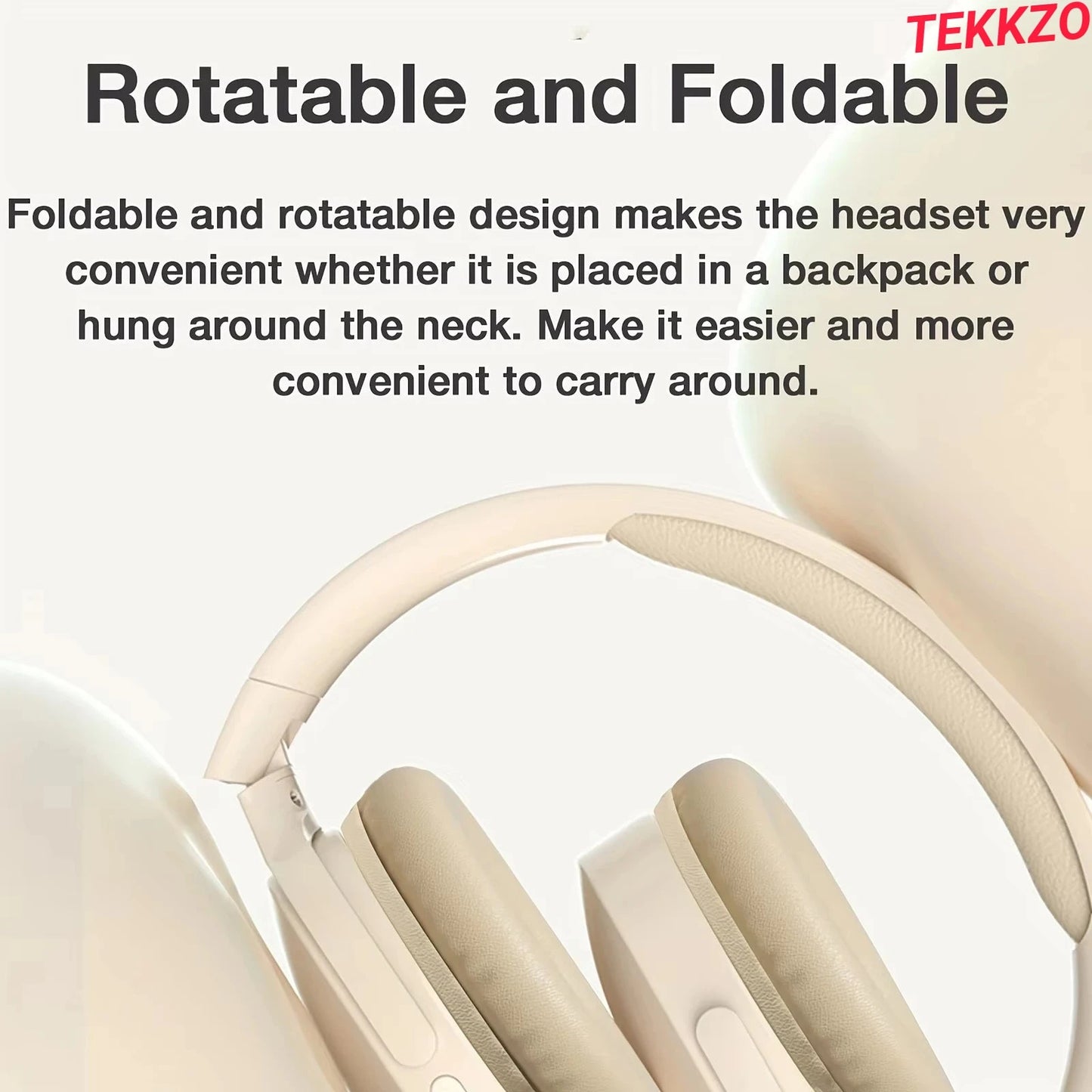 Beige foldable and rotatable over-ear headphones highlighting portability and convenience