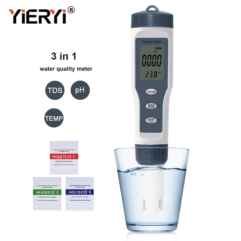 yieryi New TDS PH Meter PH/TDS/EC/Temperature Meter Digital Water Quality Monitor Tester for Pools, Drinking Water, Aquariums